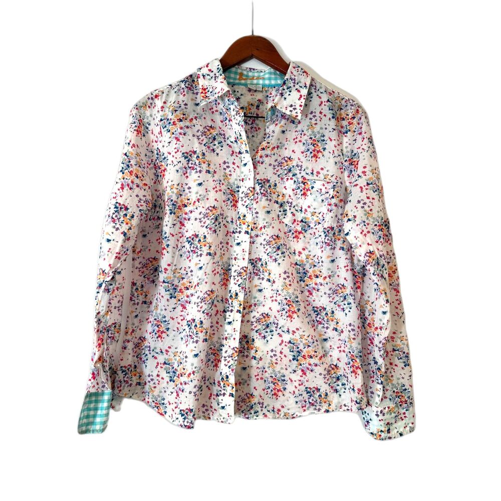 Boden Women's Floral Print Button Down Shirt UK 16R US 12R Cotton Gingham Cuffs - Picture 6 of 6